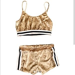 Gold Velvet Bralette & Shorts Set